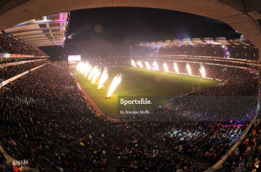 31 January 2009; A general view of the lighting and fireworks show during activities which mark the start of the 125th Anniversary Celebrations of the founding of the GAA in 1884. Dublin v Tyrone, Allianz GAA National Football League, Division 1, Round 1. Croke Park, Dublin. Picture credit: Brendan Moran / SPORTSFILE