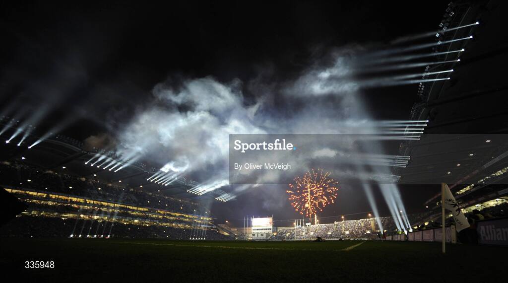 31 January 2009; A general view of the lighting and fireworks show during activities which mark the start of the 125th Anniversary Celebrations of the founding of the GAA in 1884. Dublin v Tyrone, Allianz GAA National Football League, Division 1, Round 1. Croke Park, Dublin. Picture credit: Oliver McVeigh / SPORTSFILE