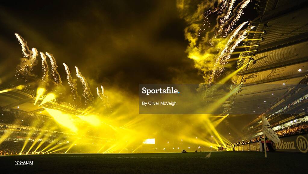 31 January 2009; A general view of the lighting and fireworks show during activities which mark the start of the 125th Anniversary Celebrations of the founding of the GAA in 1884. Dublin v Tyrone, Allianz GAA National Football League, Division 1, Round 1. Croke Park, Dublin. Picture credit: Oliver McVeigh / SPORTSFILE