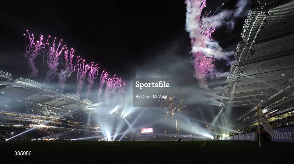 31 January 2009; A general view of the lighting and fireworks show during activities which mark the start of the 125th Anniversary Celebrations of the founding of the GAA in 1884. Dublin v Tyrone, Allianz GAA National Football League, Division 1, Round 1. Croke Park, Dublin. Picture credit: Oliver McVeigh / SPORTSFILE