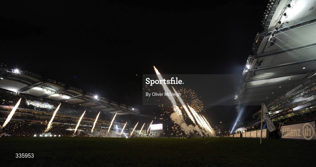 31 January 2009; A general view of the lighting and fireworks show during activities which mark the start of the 125th Anniversary Celebrations of the founding of the GAA in 1884. Dublin v Tyrone, Allianz GAA National Football League, Division 1, Round 1. Croke Park, Dublin. Picture credit: Oliver McVeigh / SPORTSFILE