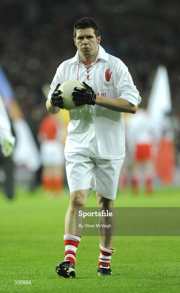 31 January 2009; Tyrone's Sean Cavanagh during the team warm-up, wearing 'retro playing kit', before the game. Allianz National Football League, Division 1, Round 1, Dublin v Tyrone, Croke Park, Dublin. Picture credit: Oliver McVeigh / SPORTSFILE