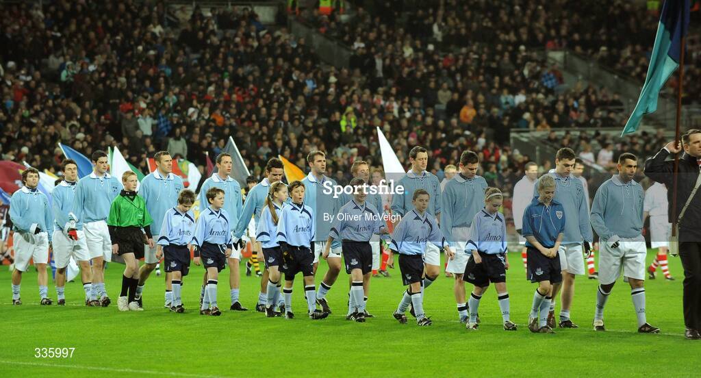 31 January 2009; The Dublin team on parade, while wearing 'retro playing kit', before the game. Allianz National Football League, Division 1, Round 1, Dublin v Tyrone, Croke Park, Dublin. Picture credit: Oliver McVeigh / SPORTSFILE