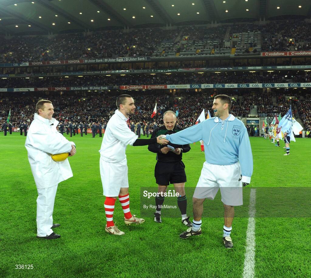 31 January 2009; Tyrone captain Ryan McMenamin and Dublin captain David Henry shake hands before the game. Allianz GAA National Football League, Division 1, Round 1, Dublin v Tyrone, Croke Park, Dublin. Picture credit: Ray McManus / SPORTSFILE
