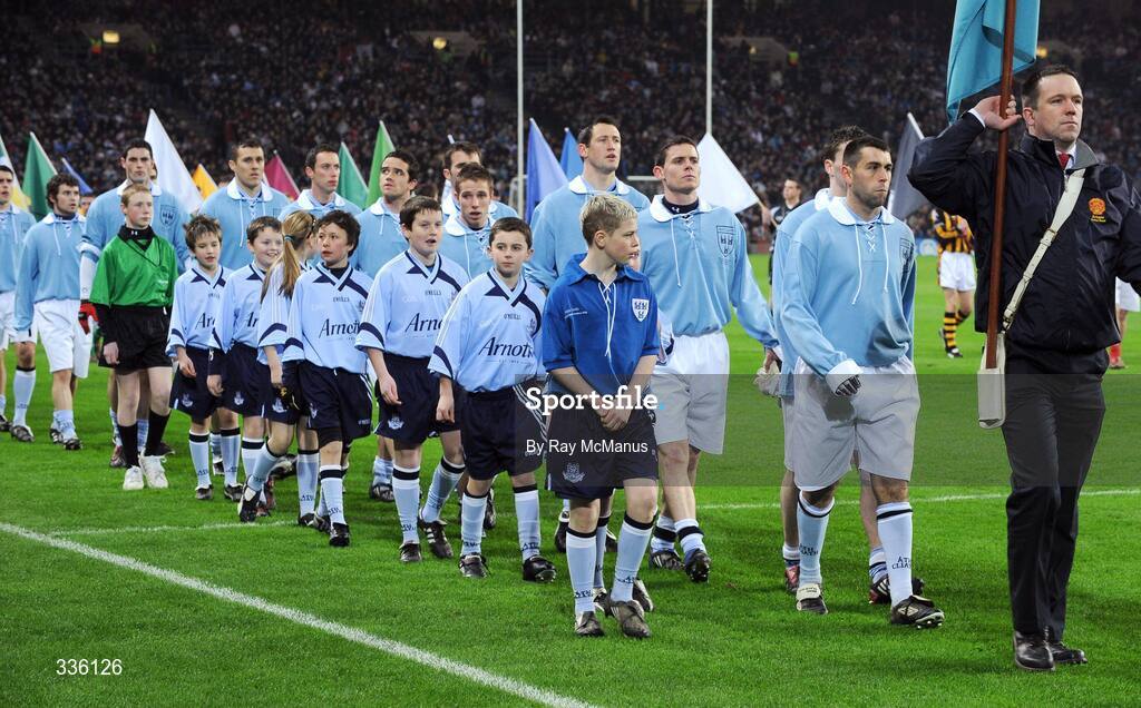 31 January 2009; The Dublin captain David Henry leads the team during the parade. Allianz GAA National Football League, Division 1, Round 1, Dublin v Tyrone, Croke Park, Dublin. Picture credit: Ray McManus / SPORTSFILE