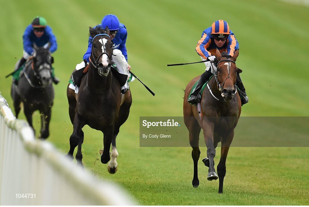 23 August 2015; Found, right, with Seamie Heffernan up, races alongside Answered, with Kevin Manning up, who finished second, on their way to winning the Kilfrush Stud Royal Whip Stakes. Horse Racing from the Curragh. Curragh, Co. Kildare. Picture credit: Cody Glenn / SPORTSFILE
