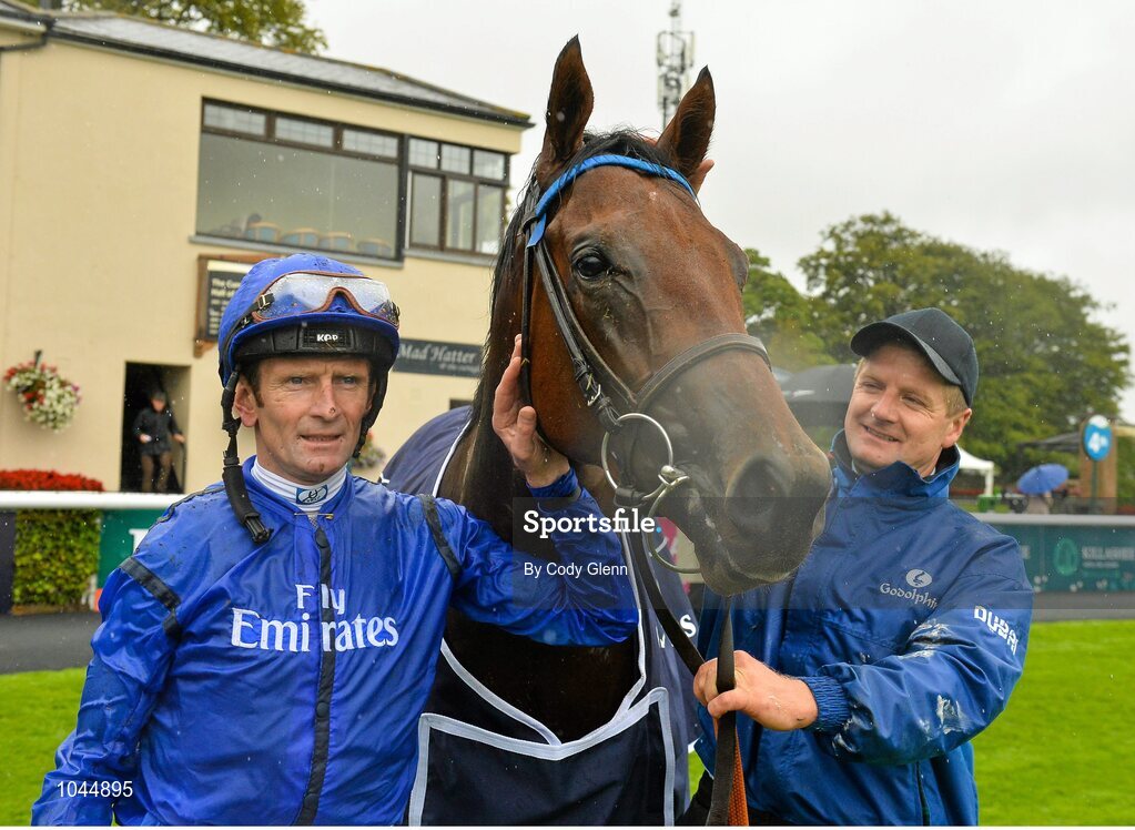 23 August 2015; Kevin Manning with Herald The Dawn in the parade ring after winning the Galileo European Breeders Fund Futurity Stakes. Horse Racing from the Curragh. Curragh, Co. Kildare. Picture credit: Cody Glenn / SPORTSFILE