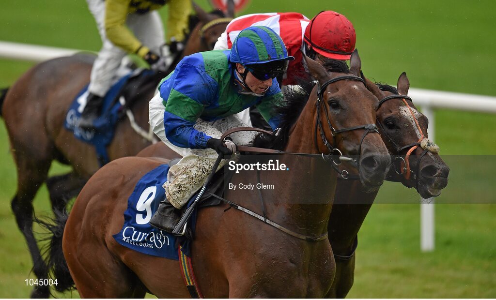 23 August 2015; Plot Twist, left, with Chris Hayes up, edges out Unyielding, with Billy Lee up, who finished second, on their way to winning the Longines Irish Champions Weekend Maiden. Horse Racing from the Curragh. Curragh, Co. Kildare. Picture credit: Cody Glenn / SPORTSFILE