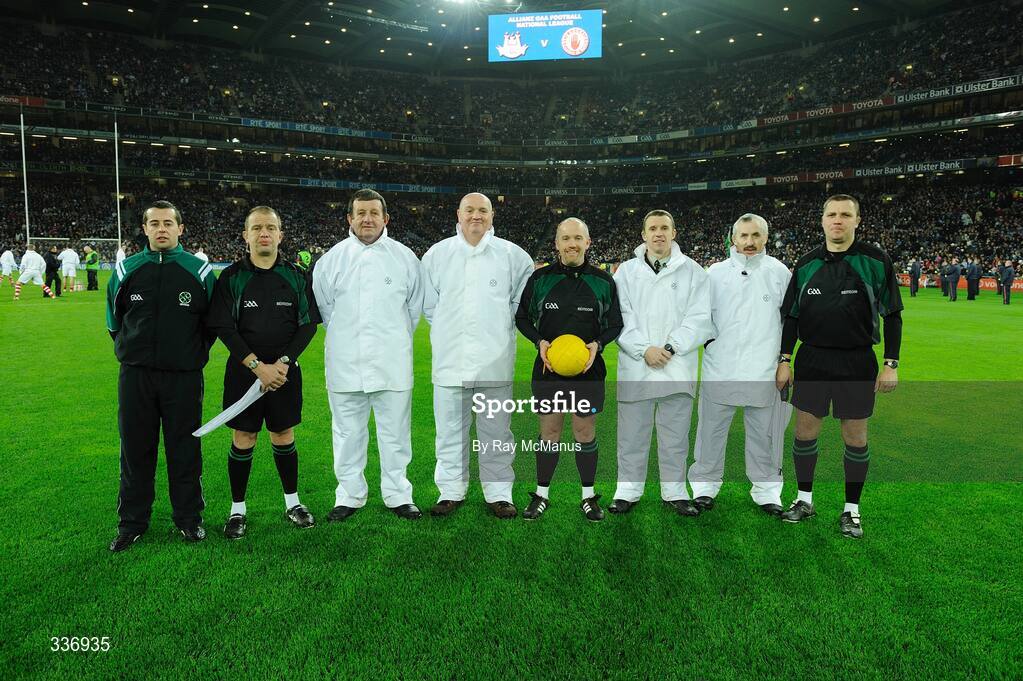 31 January 2009; Referee Marty Duffy and his officials before the game. Allianz National Football League, Division 1, Round 1, Dublin v Tyrone, Croke Park, Dublin. Picture credit: Ray McManus / SPORTSFILE