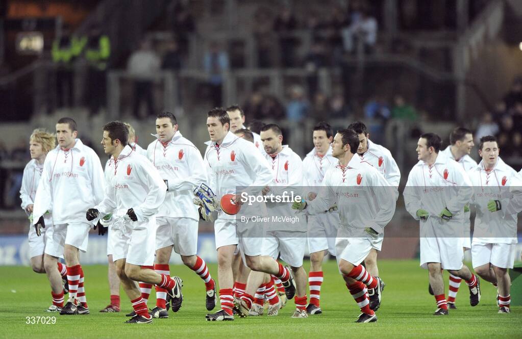 31 January 2009; The Tyrone squad, while wearing 'retro playing kit' before the game. Allianz National Football League, Division 1, Round 1, Dublin v Tyrone, Croke Park, Dublin. Picture credit: Oliver McVeigh / SPORTSFILE