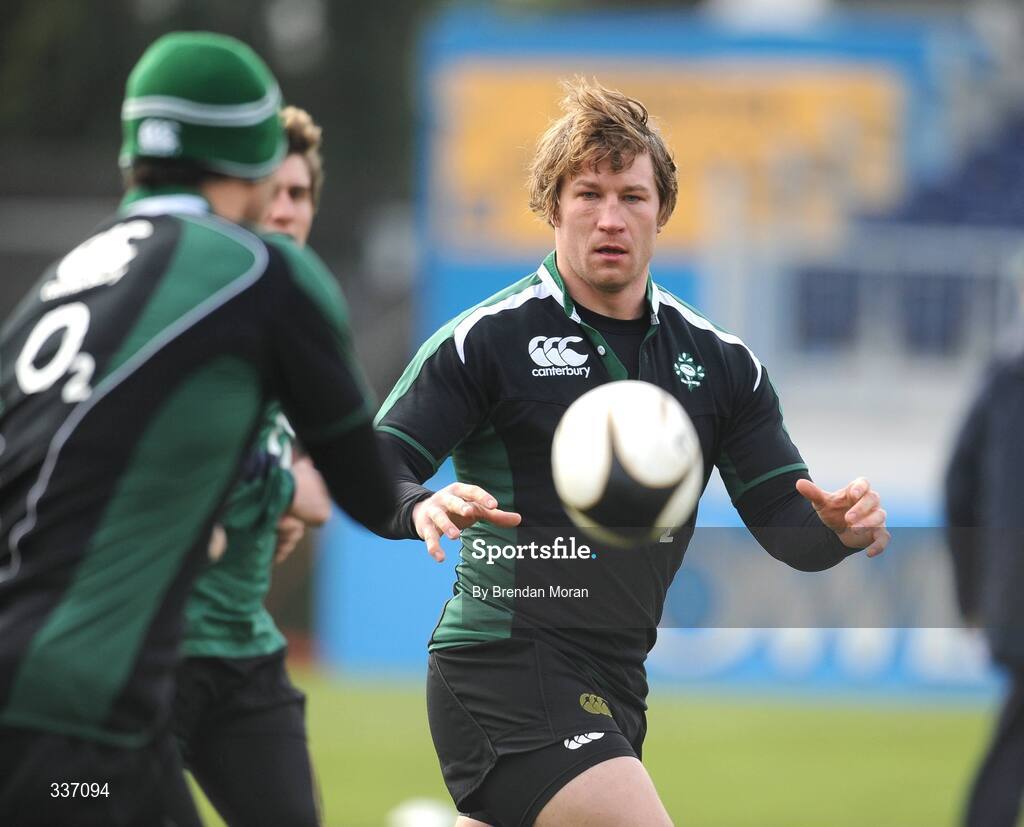 11 February 2009; Ireland hooker Jerry Flannery takes a pass during squad training ahead of their RBS Six Nations Championship game against Italy on Sunday. RDS, Dublin. Picture credit: Brendan Moran / SPORTSFILE