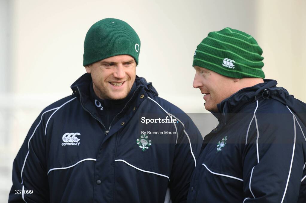 11 February 2009; Ireland's Jamie Heaslip, left, and Bernard Jackman in conversation during squad training ahead of their RBS Six Nations Championship game against Italy on Sunday. RDS, Dublin. Picture credit: Brendan Moran / SPORTSFILE