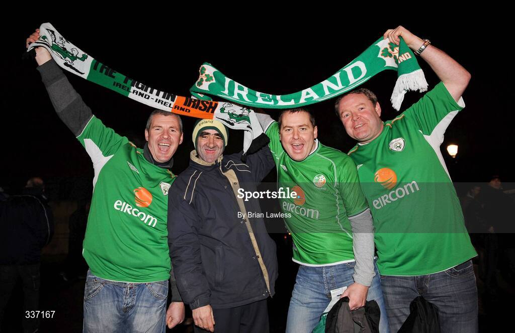 11 February 2009; Republic of Ireland fans and members of Navan Town FC, from left, Paul Rennicks, Thady Connor, Damien Clarke, and David Smyth before the match. 2010 FIFA World Cup Qualifier, Republic of Ireland v Georgia, Croke Park, Dublin. Picture credit: Brian Lawless / SPORTSFILE
