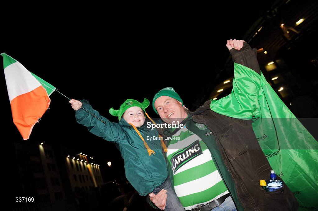 11 February 2009; Republic of Ireland fan David Walsh with his son Oisin, age 4, from Castlebar, Co. Mayo. 2010 FIFA World Cup Qualifier, Republic of Ireland v Georgia, Croke Park, Dublin. Picture credit: Brian Lawless / SPORTSFILE