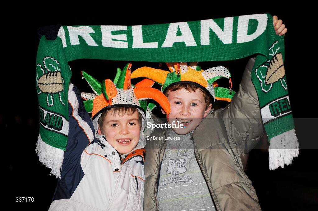 11 February 2009; Republic of Ireland fans Ross West, age 8, left, and Gareth O'Driscoll, age 8, both from Stepaside, Co. Dublin before the match. 2010 FIFA World Cup Qualifier, Republic of Ireland v Georgia, Croke Park, Dublin. Picture credit: Brian Lawless / SPORTSFILE