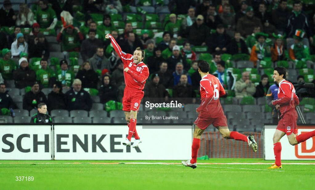 11 February 2009; Georgia's Alexander Iashvili celebrates scoring his side's first goal. 2010 FIFA World Cup Qualifier, Republic of Ireland v Georgia, Croke Park, Dublin. Picture credit: Brian Lawless / SPORTSFILE