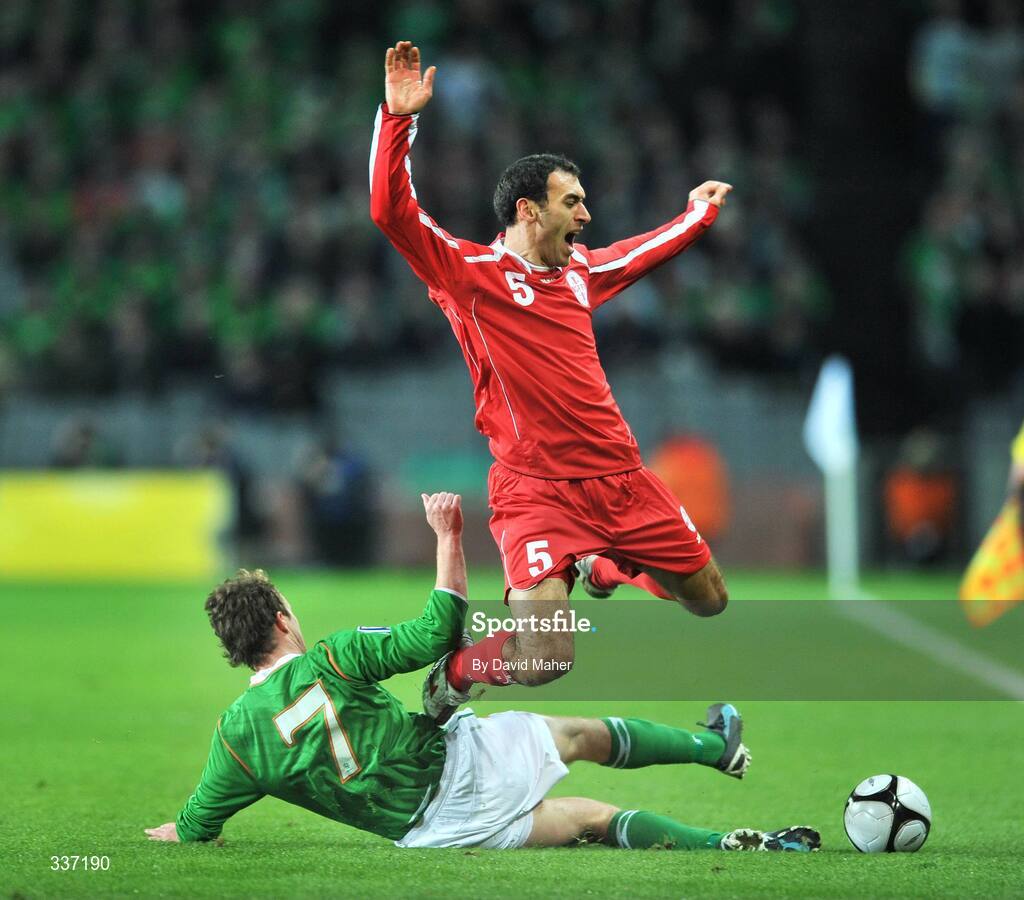 11 February 2009; Aiden McGready, Republic of Ireland, in action against David Kvirkvelia, Georgia. 2010 FIFA World Cup Qualifier, Republic of Ireland v Georgia. Croke Park, Dublin. Picture credit: David Maher / SPORTSFILE