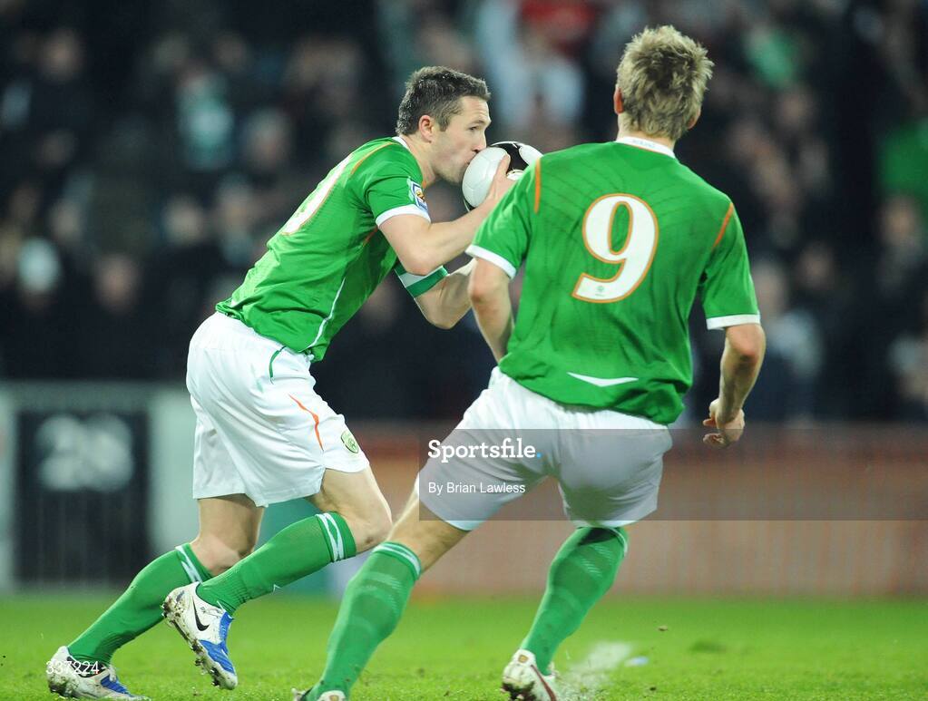11 February 2009; Republic of Ireland captain Robbie Keane kisses the ball after scoring his side's first goal from the penalty spot. 2010 FIFA World Cup Qualifier, Republic of Ireland v Georgia, Croke Park, Dublin. Picture credit: Brian Lawless / SPORTSFILE