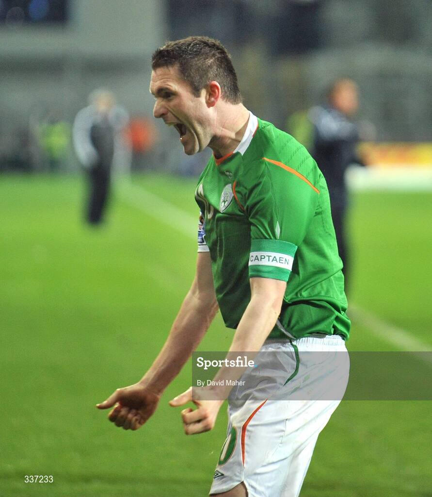 11 February 2009; Republic of Ireland captain Robbie Keane celebrates after scoring his side's second goal. 2010 FIFA World Cup Qualifier, Republic of Ireland v Georgia. Croke Park, Dublin. Picture credit: David Maher / SPORTSFILE