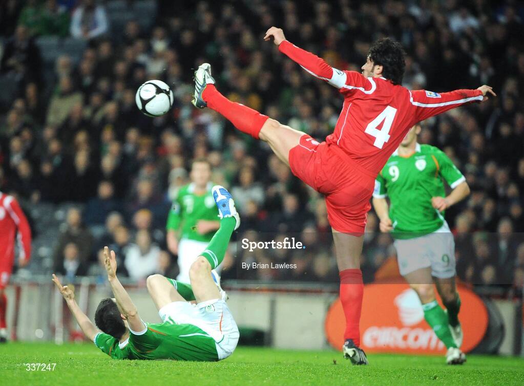11 February 2009; Robbie Keane, Republic of Ireland, in action against Kakha Kaladze, Georgia. 2010 FIFA World Cup Qualifier, Republic of Ireland v Georgia, Croke Park, Dublin. Picture credit: Brian Lawless / SPORTSFILE