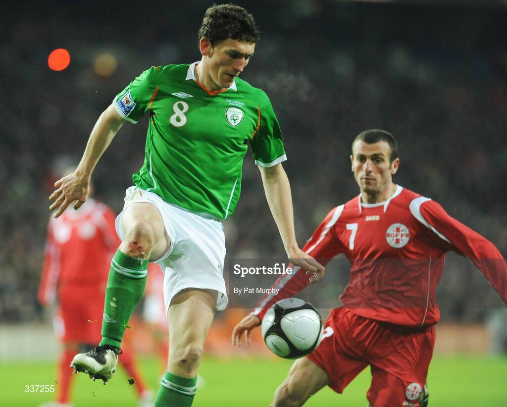 11 February 2009; Keith Andrews, Republic of Ireland, in action against Luka Razmadze, Georgia. 2010 FIFA World Cup Qualifier, Republic of Ireland v Georgia. Croke Park, Dublin. Picture credit: Pat Murphy / SPORTSFILE