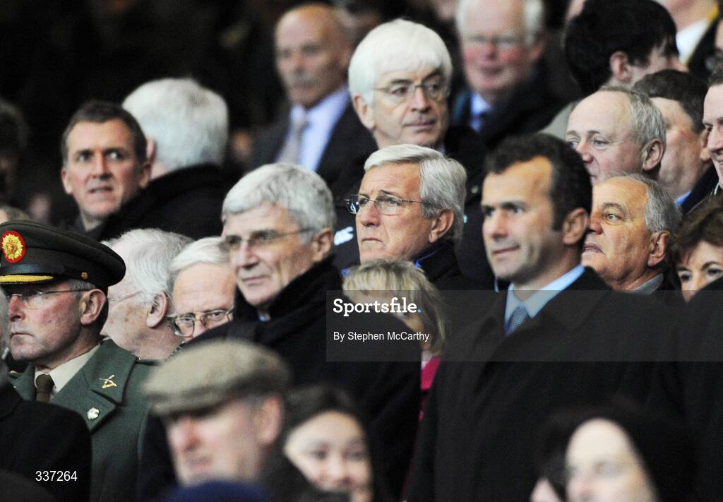 11 February 2009; Italy manager Marcello Lippi, centre, and Montenegro manager Zoran Flipovic, in front left of Lippi, before the game. 2010 FIFA World Cup Qualifier, Republic of Ireland v Georgia. Croke Park, Dublin. Picture credit: Stephen McCarthy / SPORTSFILE