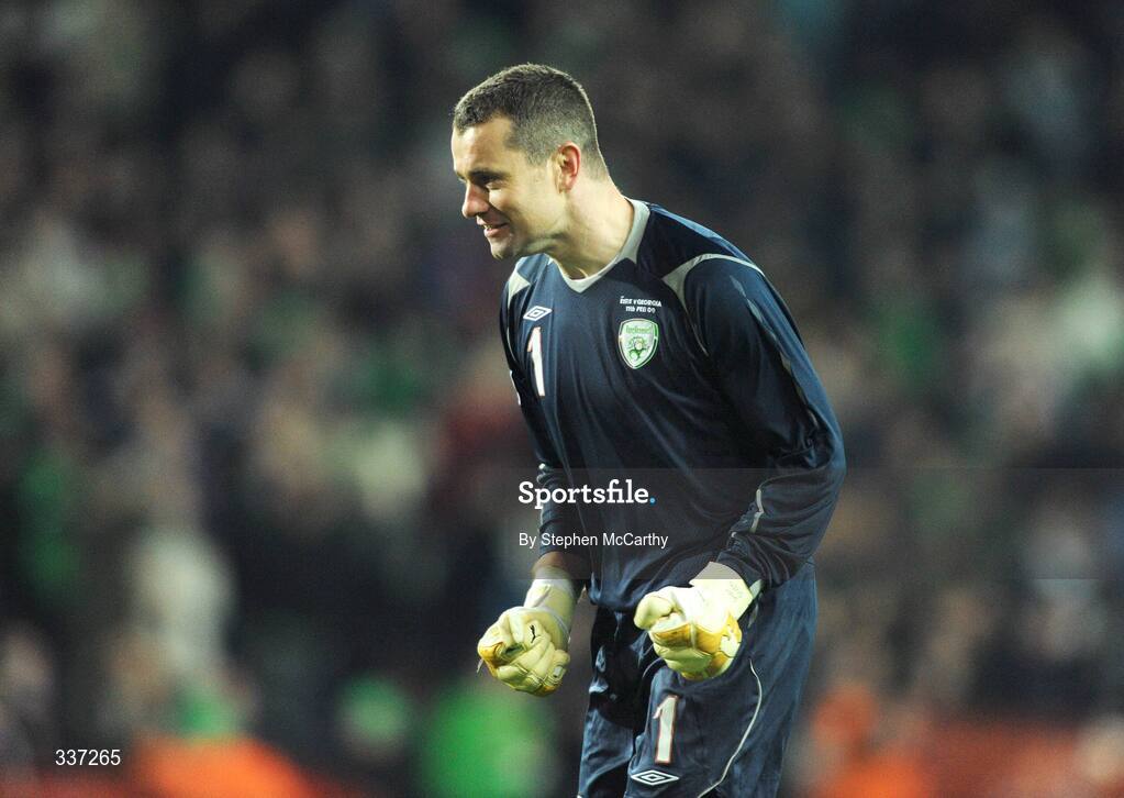 11 February 2009; Republic of Ireland goalkeeper Shay given celebrates at the final whistle. 2010 FIFA World Cup Qualifier, Republic of Ireland v Georgia. Croke Park, Dublin. Picture credit: Stephen McCarthy / SPORTSFILE