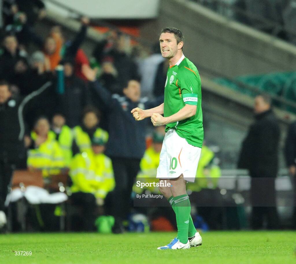11 February 2009; Robbie Keane, Republic of Ireland, celebrates at the final whistle. 2010 FIFA World Cup Qualifier, Republic of Ireland v Georgia. Croke Park, Dublin. Picture credit: Pat Murphy / SPORTSFILE