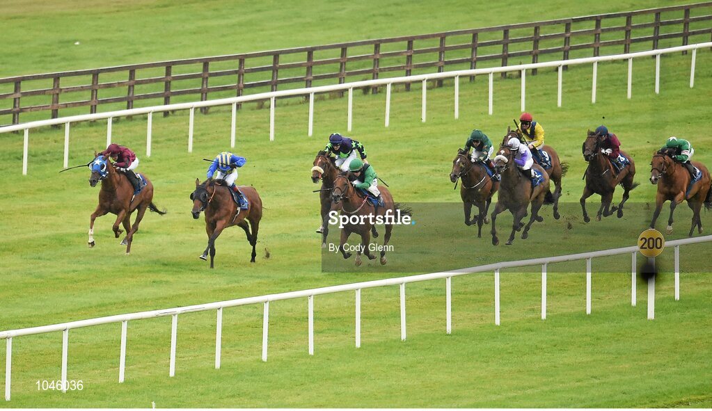 23 August 2015; An Saighdiur, second from left, with Declan McDonogh up, on their way to winning the Sycamore Lodge Equine Hospital Handicap. Horse Racing from the Curragh. Curragh, Co. Kildare. Picture credit: Cody Glenn / SPORTSFILE