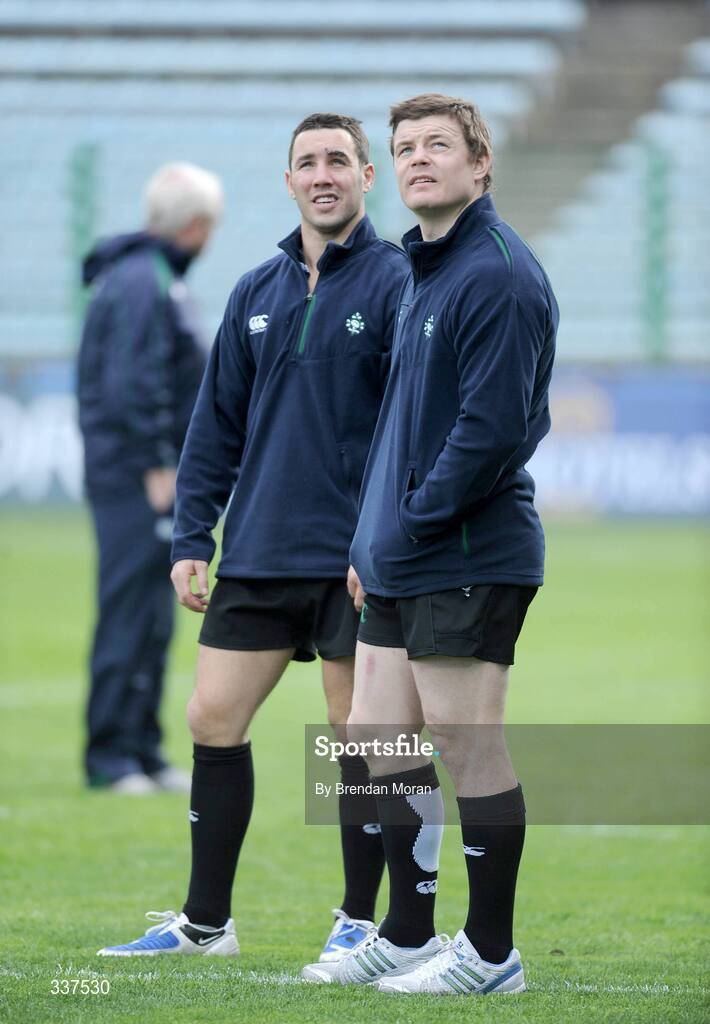 14 February 2009; Captain Brian O'Driscoll, right, and centre Paddy Wallace during the Ireland Rugby Captain's Run ahead of their RBS Six Nations Championship game against Italy on Sunday. Stadio Flaminio, Rome, Italy. Picture credit: Brendan Moran / SPORTSFILE