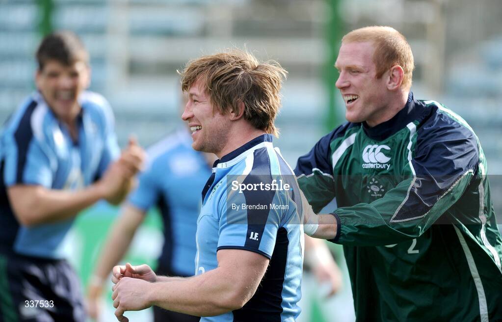 14 February 2009; Jerry Flannery, left, and Paul O'Connell during the Ireland Rugby Captain's Run ahead of their RBS Six Nations Championship game against Italy on Sunday. Stadio Flaminio, Rome, Italy. Picture credit: Brendan Moran / SPORTSFILE