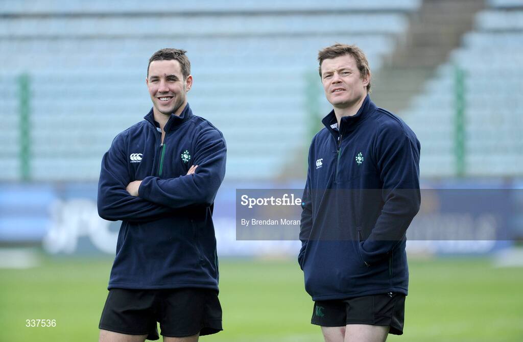 14 February 2009; Captain Brian O'Driscoll, right, and centre Paddy Wallace during the Ireland Rugby Captain's Run ahead of their RBS Six Nations Championship game against Italy on Sunday. Stadio Flaminio, Rome, Italy. Picture credit: Brendan Moran / SPORTSFILE