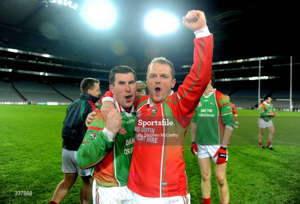 14 February 2009; St Michael's Foilmore players James O'Shea, left, and Brendan Galvin celebrate victory. AIB All-Ireland Intermediate Club Football Championship Final, St Michael's, Galway, v St Michael's Foilmore, Kerry. Croke Park, Dublin. Picture credit: Stephen McCarthy / SPORTSFILE