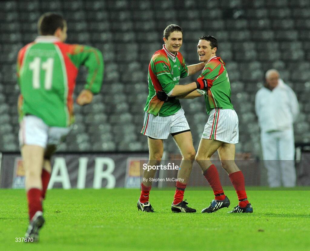 14 February 2009; St Michael's Foilmore players Padraig King, left, and Adrian O'Connell celebrate at the final whistle. AIB All-Ireland Intermediate Club Football Championship Final, St Michael's, Galway, v St Michael's Foilmore, Kerry. Croke Park, Dublin. Picture credit: Stephen McCarthy / SPORTSFILE