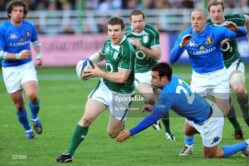 15 February 2009; Gordon D'Arcy, Ireland, is tackled by Andrea Bacchetti, Italy. RBS Six Nations Championship, Italy v Ireland, Stadio Flaminio, Rome, Italy. Picture credit: Matt Browne / SPORTSFILE