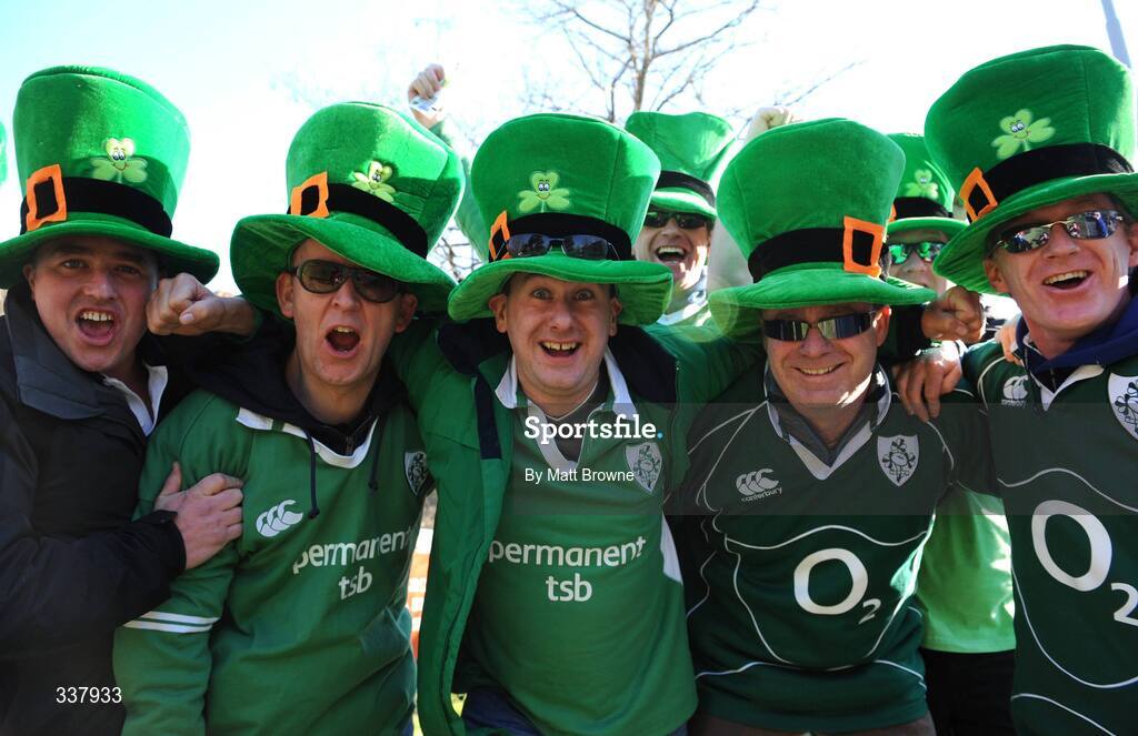 15 February 2009; Irish rugby supporters, from left, Alan Kirwan, Stephen Bruton, Tommy Kirwan, John Quinn, Brendan Dooley, Dermit Quinn and Brendan Quinn before the game. RBS Six Nations Championship, Italy v Ireland, Stadio Flaminio, Rome, Italy. Picture credit: Matt Browne / SPORTSFILE