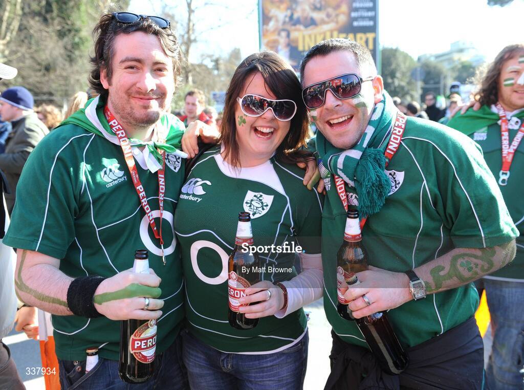 15 February 2009; Irish rugby supporters Kevin Mallon, Deirdre O'Sullivan and Mark O'Reilly, from Dublin, before the game. RBS Six Nations Championship, Italy v Ireland, Stadio Flaminio, Rome, Italy. Picture credit: Matt Browne / SPORTSFILE