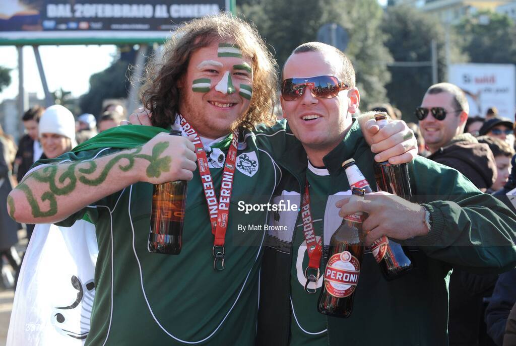 15 February 2009; Irish rugby supporters James Daly, from Dublin, and Brian Buckley, from Cork, before the game. RBS Six Nations Championship, Italy v Ireland, Stadio Flaminio, Rome, Italy. Picture credit: Matt Browne / SPORTSFILE