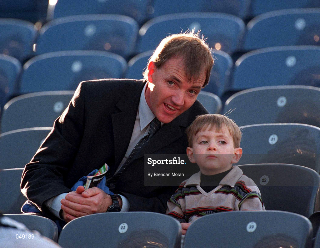 15 October 2000; Referee Dickie Murphy with his son during the International Rules Series Second Test match between Ireland and Australia at Croke Park in Dublin. Photo by Brendan Moran/Sportsfile