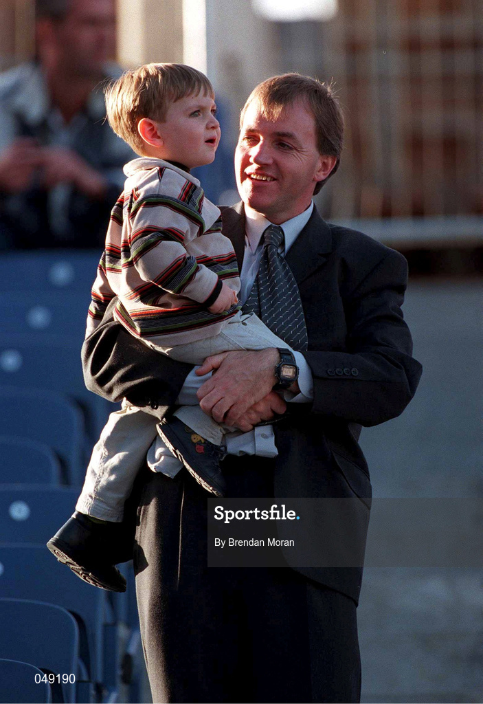 15 October 2000; Referee Dickie Murphy with his son during the International Rules Series Second Test match between Ireland and Australia at Croke Park in Dublin. Photo by Brendan Moran/Sportsfile