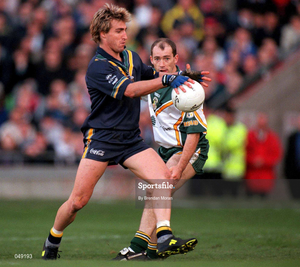 15 October 2000; Scott West of Australia in action against Finbarr Cullen of Ireland during the International Rules Series Second Test match between Ireland and Australia at Croke Park in Dublin. Photo by Brendan Moran/Sportsfile