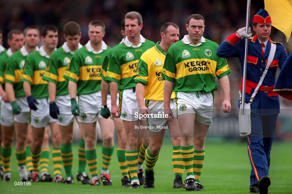 7 October 2000; Kerry captain Seamus Moynihan leads his side during the pre-match parade prior to the Bank of Ireland All-Ireland Senior Football Championship Final Replay match between Kerry and Galway at Croke Park in Dublin. Photo by Brendan Moran/Sportsfile