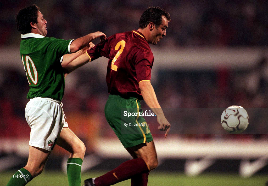 7 October 2000; Robbie Keane of Republic of Ireland in action against Jorge Costa of Portugal during the World Cup 2002 Qualification Group 2 match between Portugal and Republic of Ireland at Estádio da Luz in Lisbon, Portugal. Photo by David Maher/Sportsfile