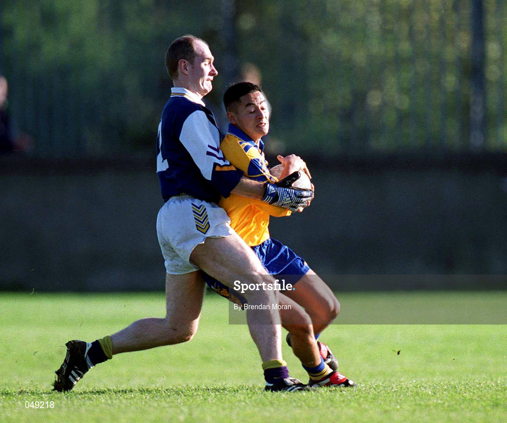 14 October 2000; Jason Sherlock of Na Fianna in action against John O'Donovan of Kilmacud Crokes during the Evening Herald Dublin Senior Football Championship Final match between Na Fianna and Kilmacud Crokes at Parnell Park in Dublin. Photo by Brendan Moran/Sportsfile