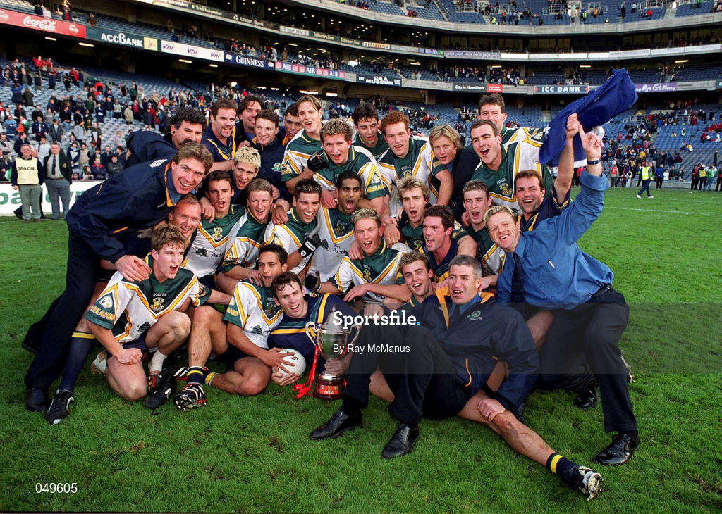 15 October 2000; The Australia team celebrates following their side's victory during the International Rules Series Second Test match between Ireland and Australia at Croke Park in Dublin. Photo by Ray McManus/Sportsfile