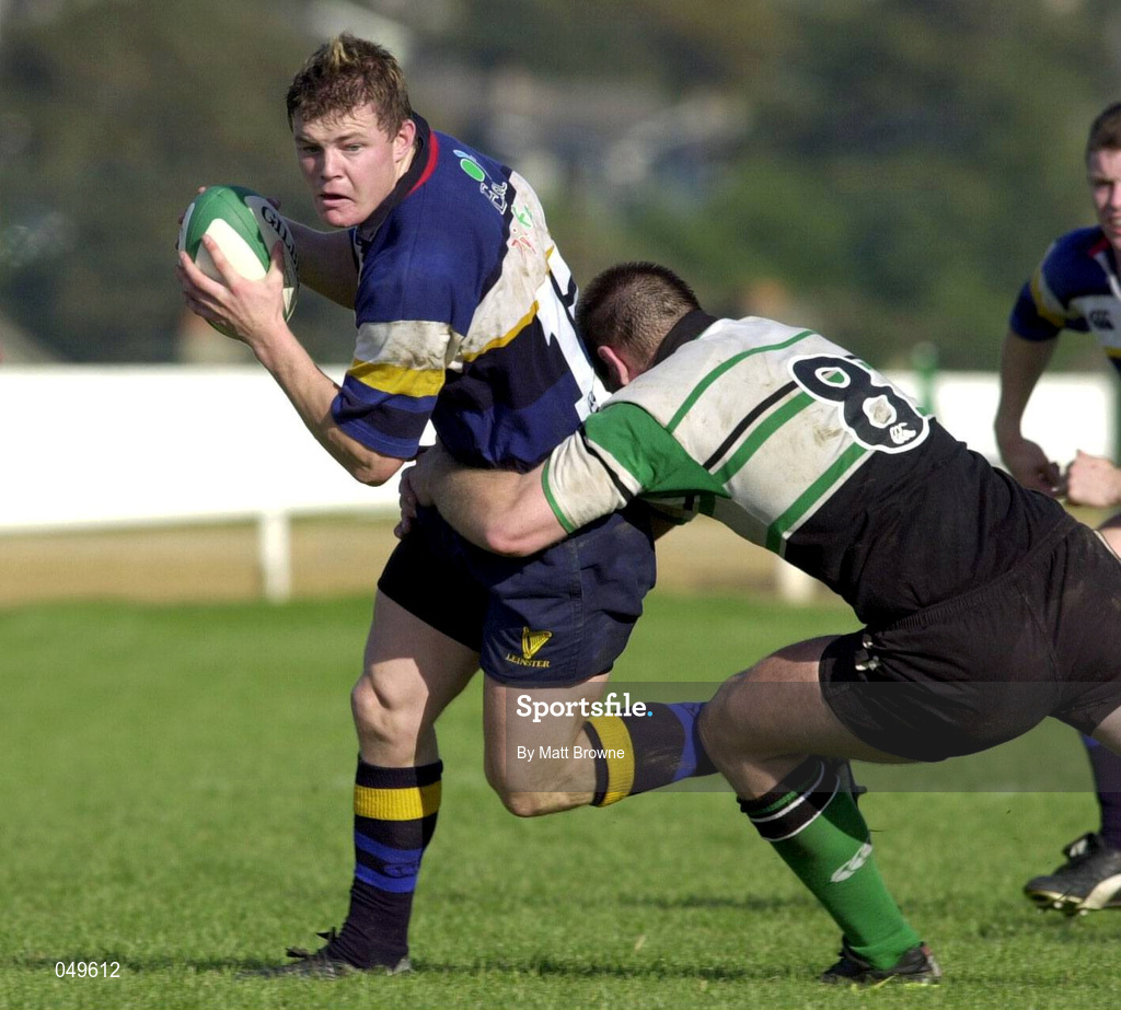 30 September 2000; Brian O'Driscoll of Leinster is tackled by Colm Rigney of Connacht during the Guinness Interprovincial Rugby Championship match between Connacht and Leinster at the Sportsground in Galway. Photo by Matt Browne/Sportsfile
