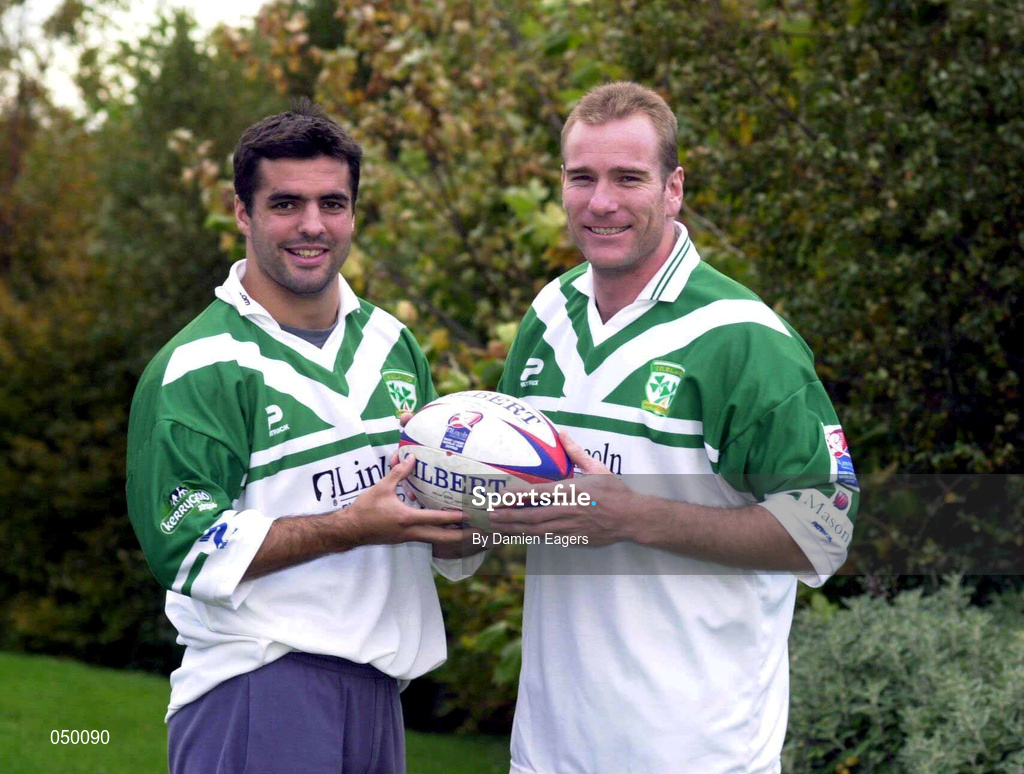 31 October 2000; Ireland players Brian Carney, left, and Ian Herron stand for a photograph prior to their Rugby League World Cup Group 4 match against Scotland at Tolka Park in Dublin on 1 November. Photo by Damien Eagers/Sportsfile