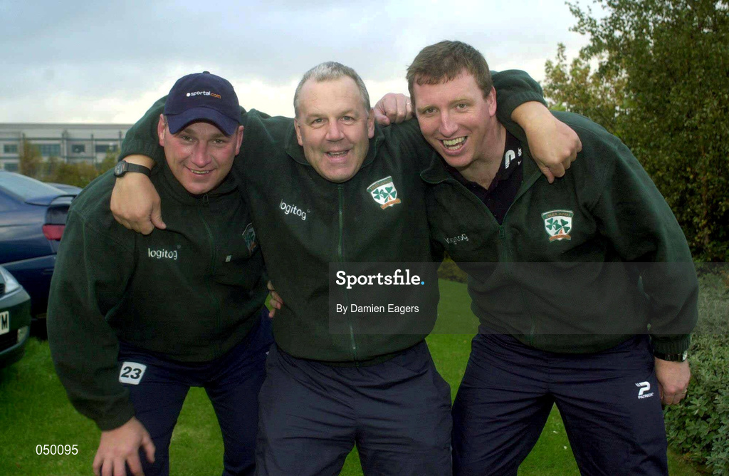 31 October 2000; Ireland team management, from left, joint coaches Andy Kelly and Steve O'Neill, and team manager Ralph Rimmer pose for a photograph prior to their Rugby League World Cup Group 4 match against Scotland at Tolka Park in Dublin on 1 November. Photo by Damien Eagers/Sportsfile
