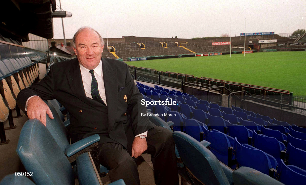 2 November 2000; President of the Irish Rugby Football Union Eddie Coleman sits for a portrait at Lansdowne Road in Dublin. Photo by Brendan Moran/Sportsfile