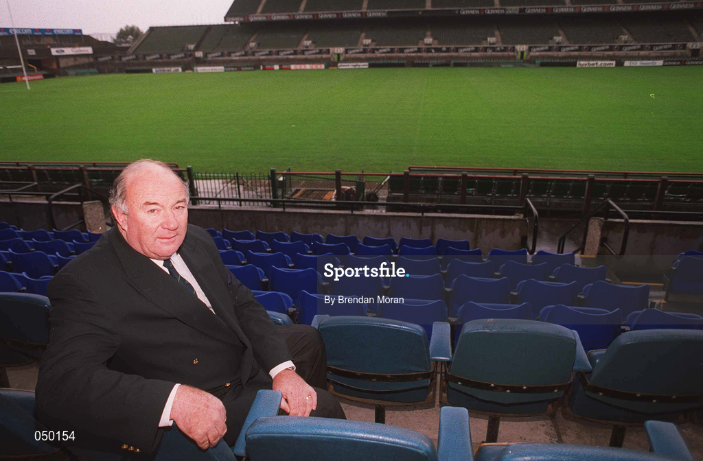 2 November 2000; President of the Irish Rugby Football Union Eddie Coleman sits for a portrait at Lansdowne Road in Dublin. Photo by Brendan Moran/Sportsfile